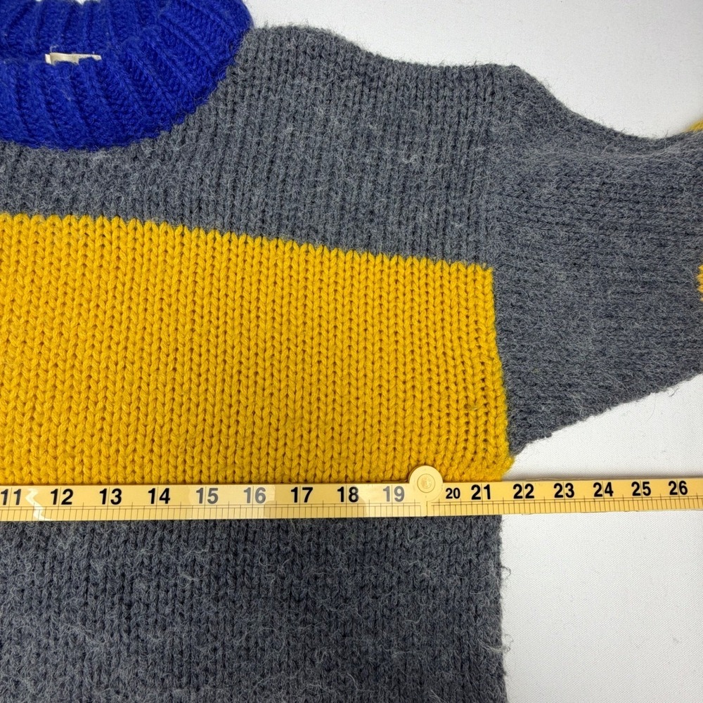 Vintage Susann D. Fuzzy Yellow Stripe Wool Blend Sweater S Colorblock Pullover - Picture 5 of 7